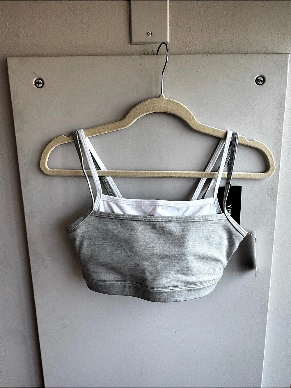 Abercrombie & Fitch YPB Layered Sports Bra Heather Grey White Size S NWT